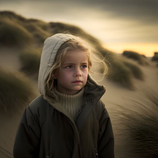 Young Girl Walks Through Stunning Dunes at Dusk with Colorful Sky as Backdrop