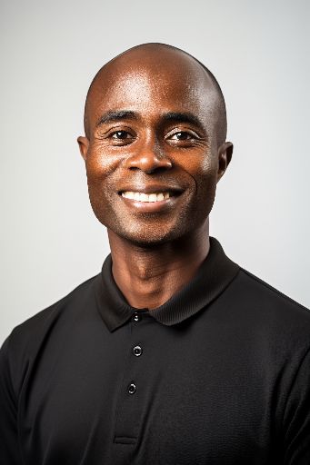 Studio portrait of a smiling african man in black top