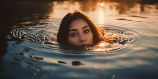 Asian woman in crystal-clear lake