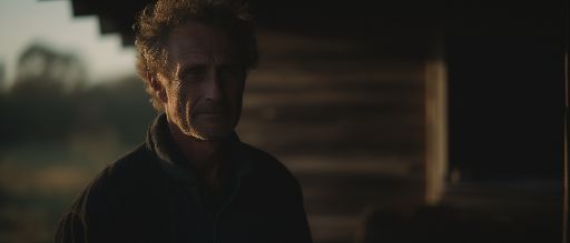 golden hour portrait of a man on a farm - cinematic depth of field