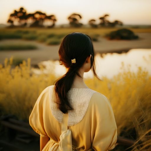 Photo portrait of young asian woman in nature from behind