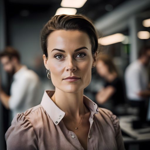 A business portrait of a woman in an office.