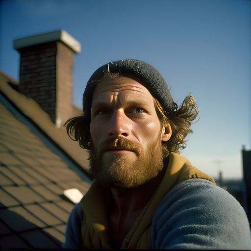 Portrait of a dutch man working on the roof of a house