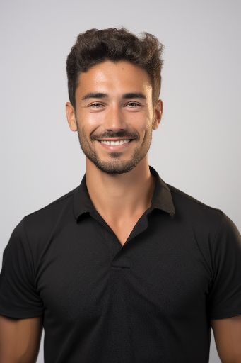 Studio shot of a smiling latino man in black top