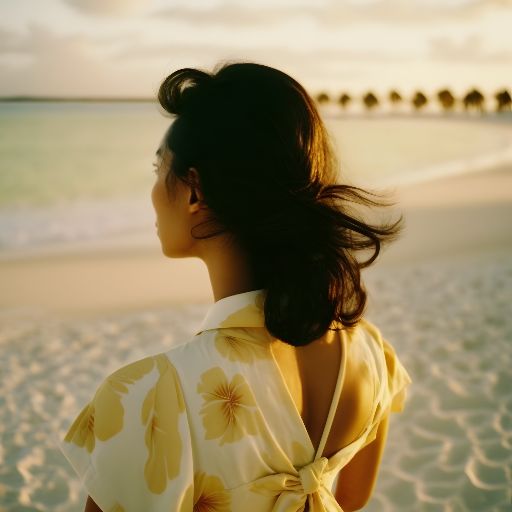 Asian girl enjoys tropical sunset on beach