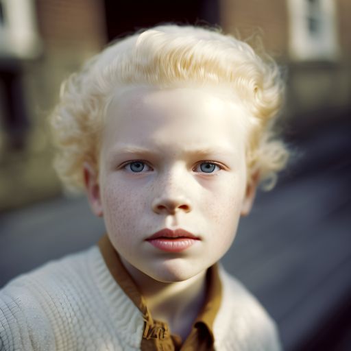 A Street Portrait of a Young Albino Kid on a Sunny Day
