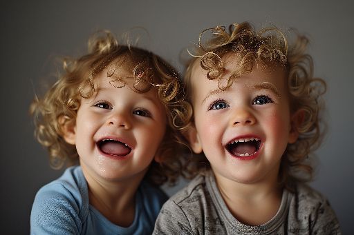happy children studio portraits on gray background