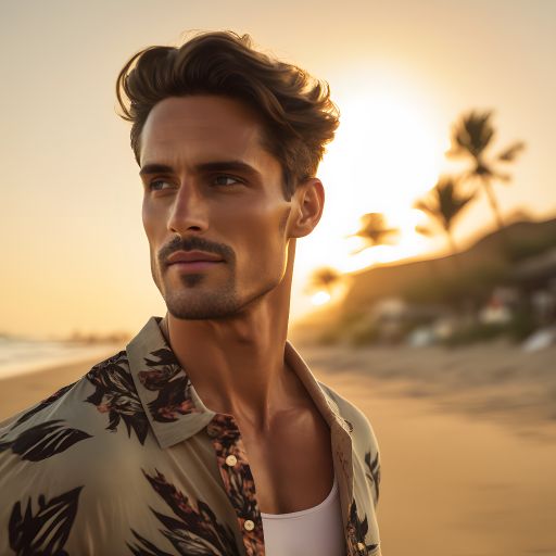 Man walking on tropical beach: a portrait