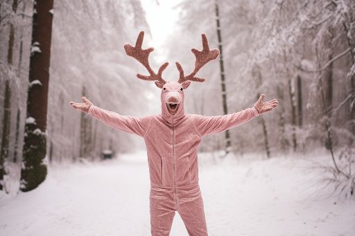 person in reindeer costume in swedish snow