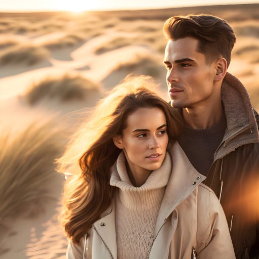Portrait of a Couple Walking at the Dunes