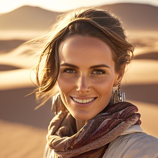 Colourful desert: Woman wearing metallic dress on desert background