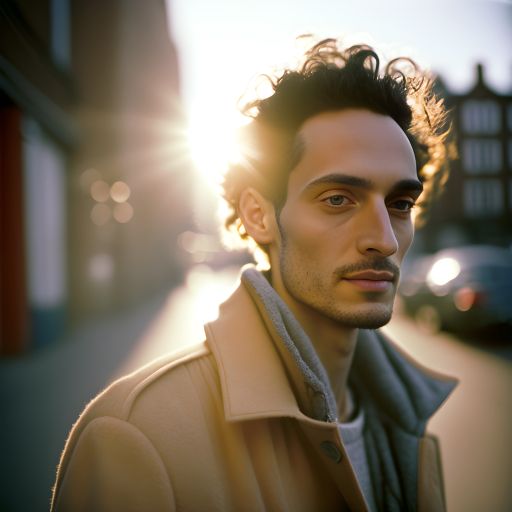 Winter Afternoon in Amsterdam: 30-45 Year Old Dark-Haired Copywriter Wearing Beige Coat in Sun-Glow Portrait