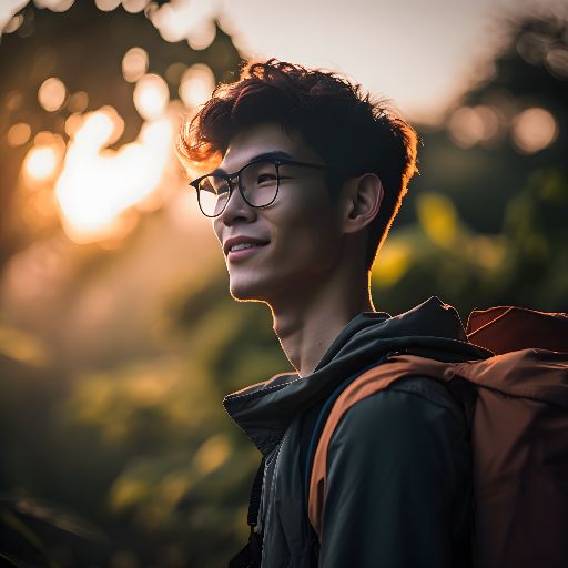 Young man in Taiwan, surrounded by lush nature