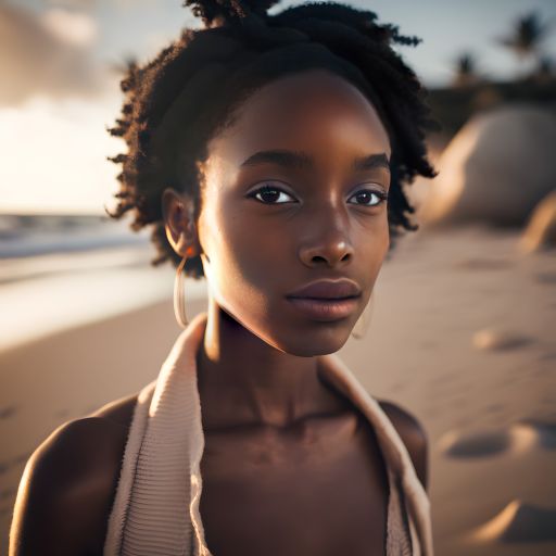 Portrait of a Young African Woman on a Tropical Beach