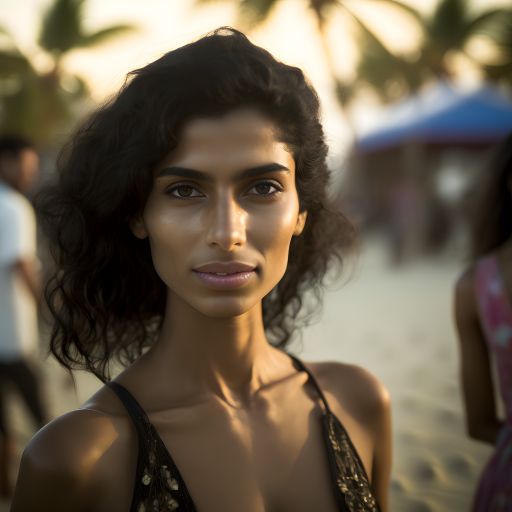 Young indian woman enjoying a beach party at sunset