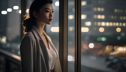 City view: asian woman indoors