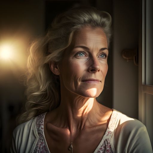 Golden Sunlight: Portrait of a Beautiful 40-Year-Old Woman at Home