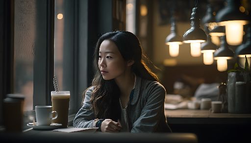 Asian woman at a coffeehouse