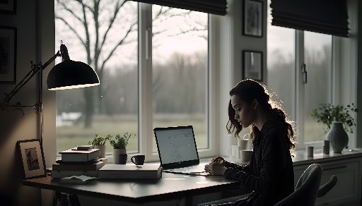 Home workspace: young woman working at home