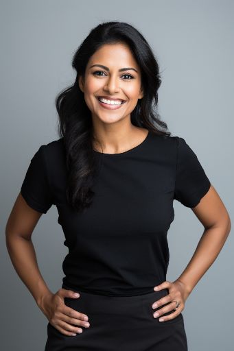 Studio shot of a smiling indian woman in black top