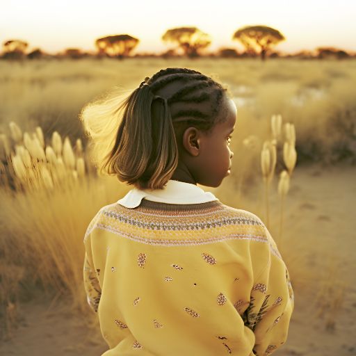 6yo african girl in golden hour light, enjoying the beauty of the savanna.