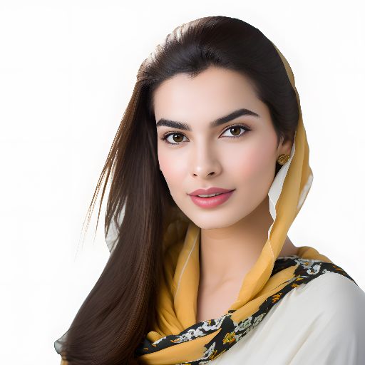 Portrait of a young Pakistani woman against a white background