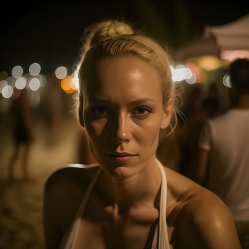 Woman at a beach party at night
