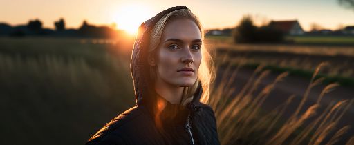 Woman trains in countryside field wearing hoodie