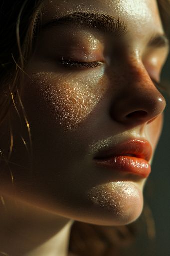 close-up portrait of a serene person in soft studio lighting