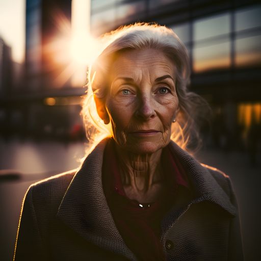 Portrait of a Sixty-Year-Old Woman in Front of a Modern Office Building