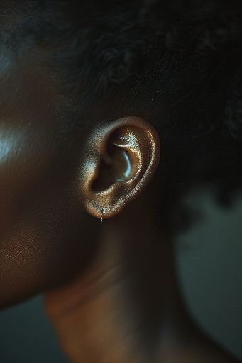 closeup of human ear, soft lighting