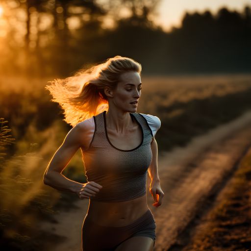 Young woman jogging in forest at dusk