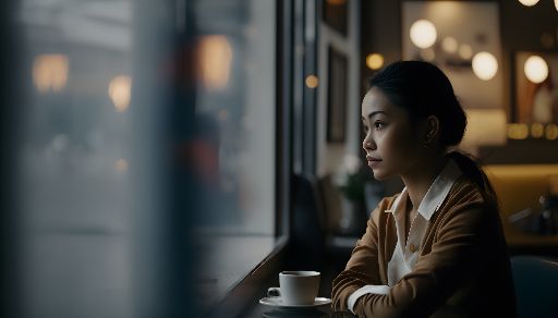 Asian woman at a coffeehouse