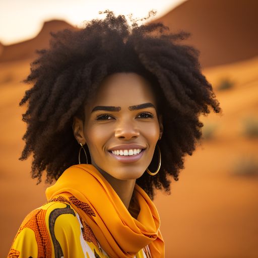 Colourful desert: Woman wearing colorful dress on desert background