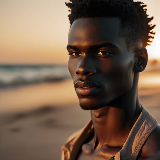 Portrait of a Young African Man on a Tropical Beach