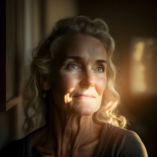 Golden Sunlight: Portrait of a Beautiful 40-Year-Old Woman at Home