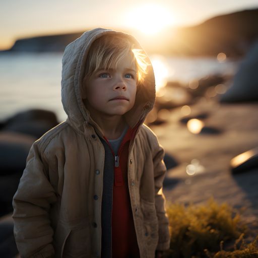 Daydreaming Boy: Portrait of a Cute Boy with a Hoodie and a Sea View