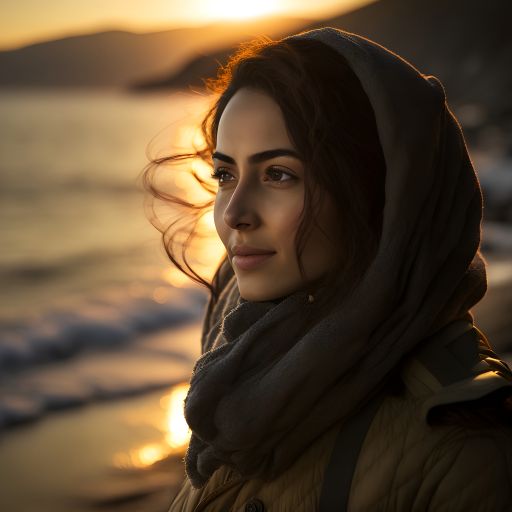 portrait of a beautiful turkish woman walking at the sea