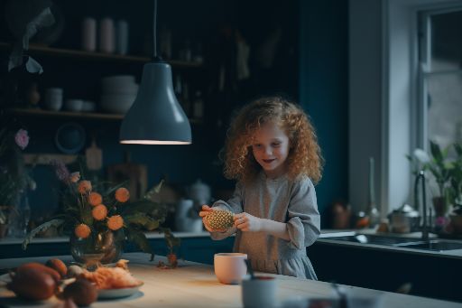 Child playing in the kitchen
