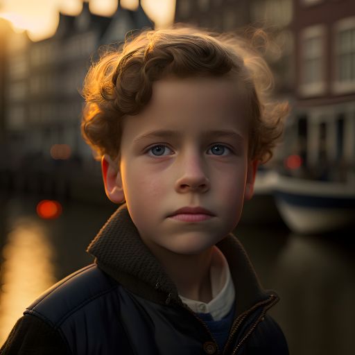 Amsterdam Dream: Cinematic Portrait of a Kid on the Streets with Historic Buildings and Canals in the Background