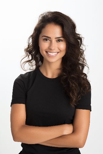 Studio shot a smiling latino woman in black top