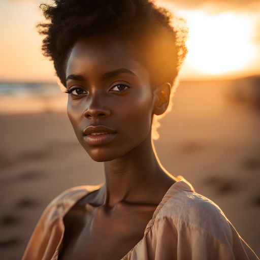 Portrait of a Young African Woman Walking Along a Tropical Beach