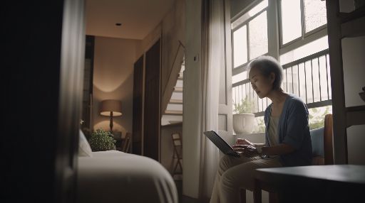 Asian woman with tablet at home