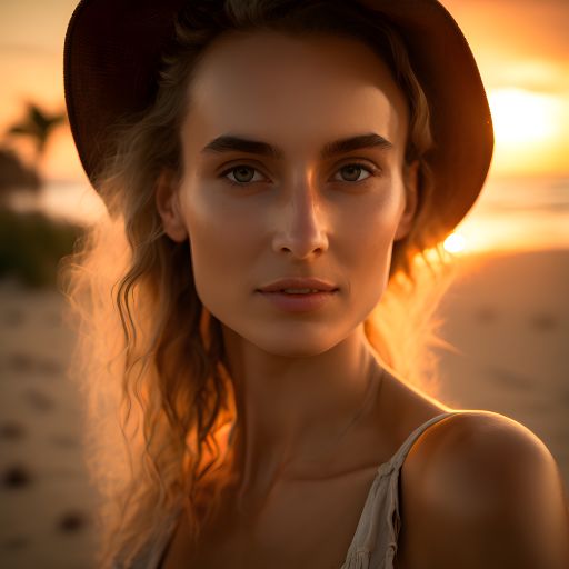 Portrait of a Young Blonde Woman at a Tropical Beach at Sunset