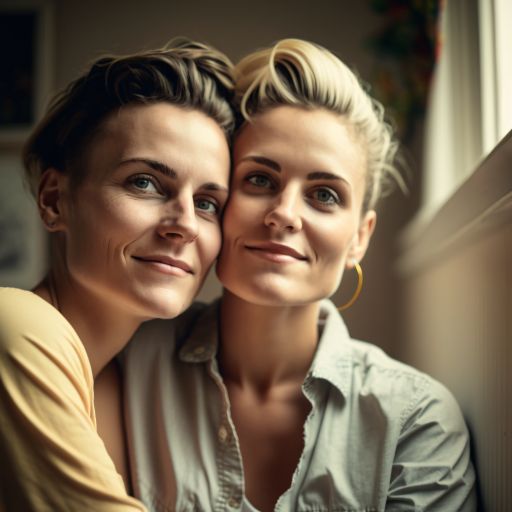 Portrait of two women in love at home