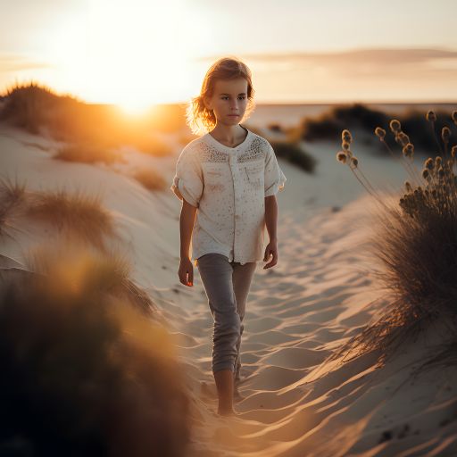 Portrait of a Child Walking at a Tropical Beach at Sunset