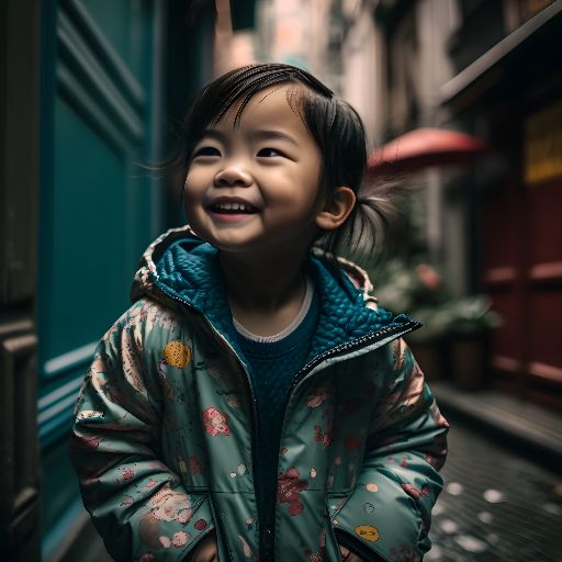 Portrait of a joyful child on the streets of Taipei