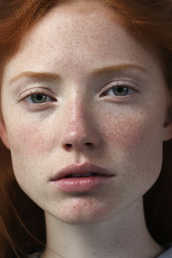 close-up of freckled woman with pale skin
