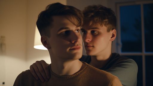 gay couple at home close-up