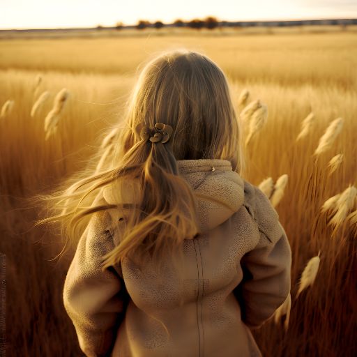 A girl smiling in a field at sunsets miling 6-year-old girl in a golden hour sunset, standing in a field.